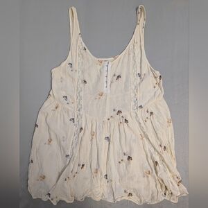Free People Intimately Lace + Floral Cream Sleeveless Top / Tunic / Mini Dress